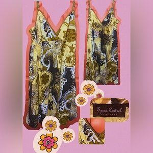 Y2K yellow and brown floral Sun dress with ruffled edges adjustable straps
